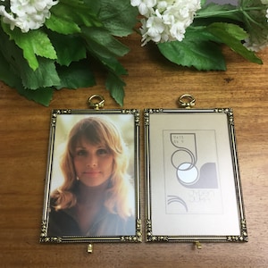 2 link Photo frames Vintage Gold colored Metal Photo frame with floral corners Ca.1960 - 1970