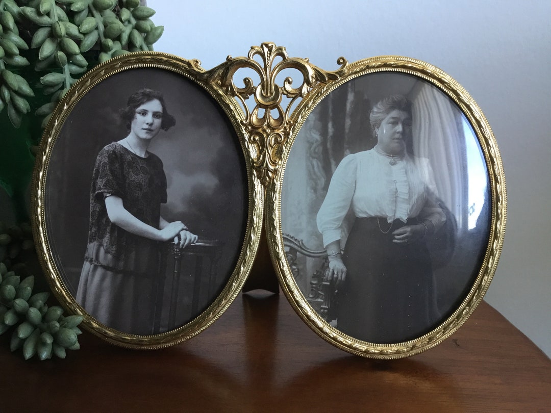 Double Oval Photo Frame Vintage Photo Frame Gold Colored Ornate Frame ...