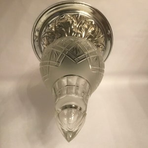 Antique French ceiling lamp with fixed glass point shade on a chrome-plated metal driven fixture / edge Ca 1920