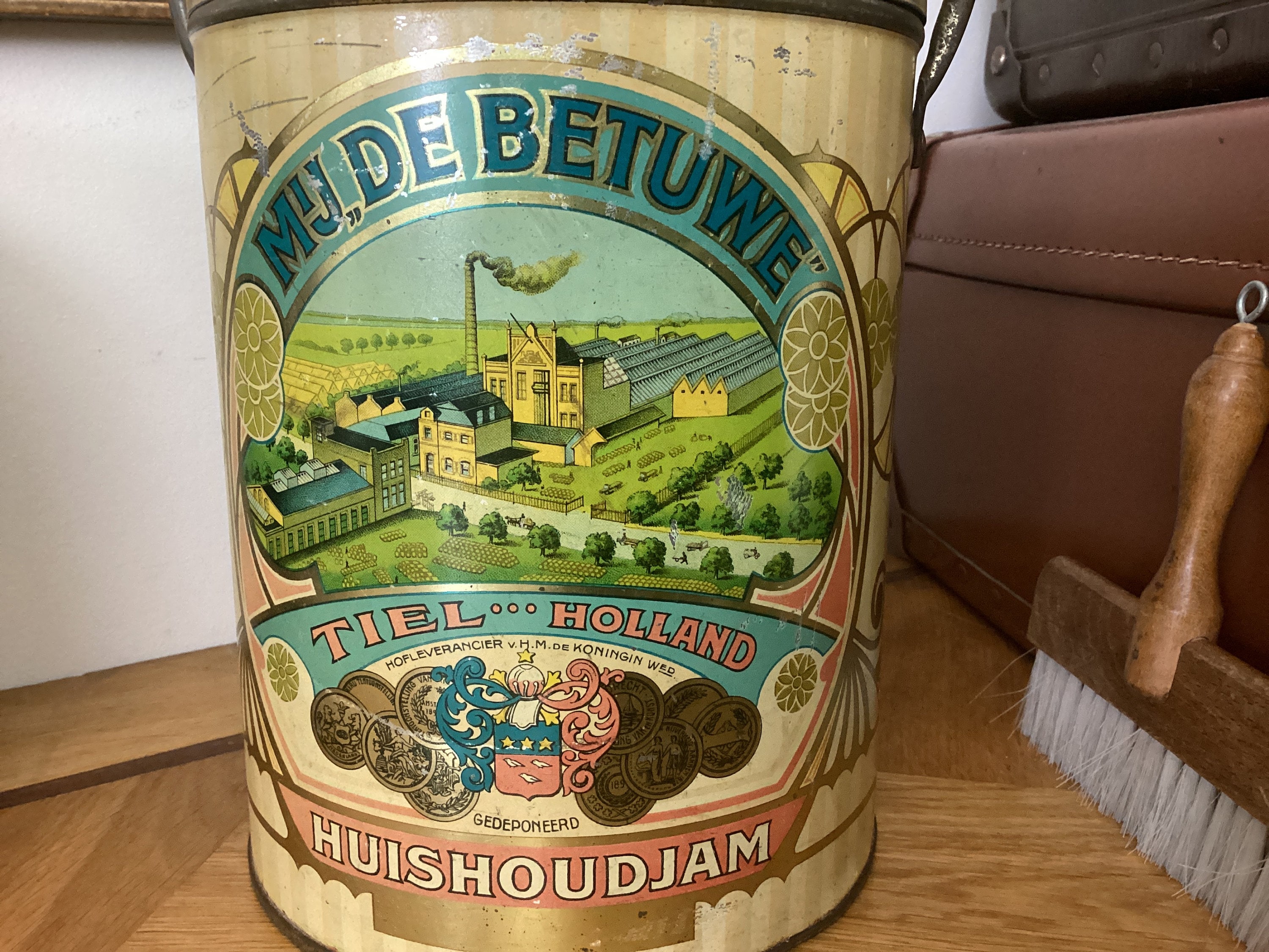 Jam Tin Tiel - save tin for Household Jam - made 1920 - Tin with image of the household jam factory Tiel Holland me,, De Betuwe