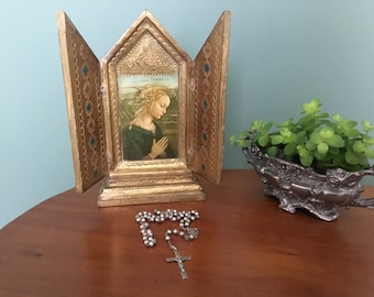 Italienischer Holzaltar mit Bild der Mutter Maria – Gedenkecke – römisch-katholischer Glaube – HM Maria – hergestellt in Italien um Anfang 1960