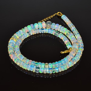 Ethiopian Opal Beaded Necklace: Gold Plated Vintage Style