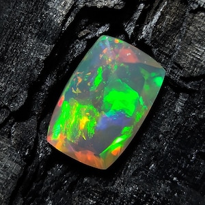 AAA+ Faceted Ethiopian Opal Gemstone: Rectangle Loose Opal, 4.35 CT