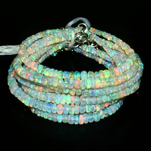 Smooth Ethiopian Opal Beaded Bracelet, 925 Sterling Silver Bracelet. Opal Minimalist Bracelet, Gemstone Bracelet, Fire Opal Plain Bracelet