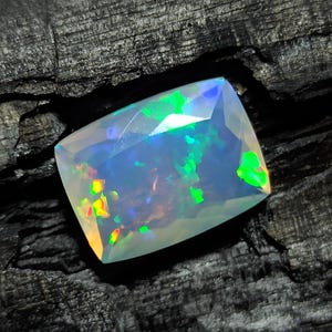 Faceted Ethiopian Opal Gemstone: Rectangle AAA+ Quality, 5.70 CT