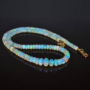 Ethiopian Welo Opal Necklace: Gold Plated Beaded Jewelry, October Birthstone
