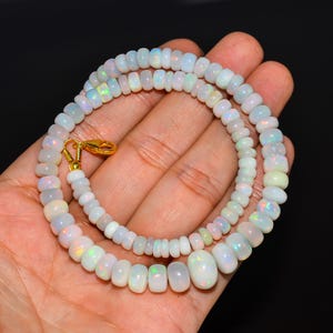White Ethiopian opal beaded necklace, Minimalist necklace, AAA Ethiopian opal, Natural fire opal necklace, Gold vermeil necklace for her