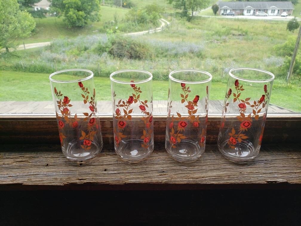 Vintage Rote und Braune Rose Print Trinkgläser | Etsy