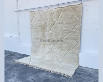 Custom Moroccan area rug, Ivory handmade wool rug, Plain cream berber rug, Beni ourain Inspired Carpet