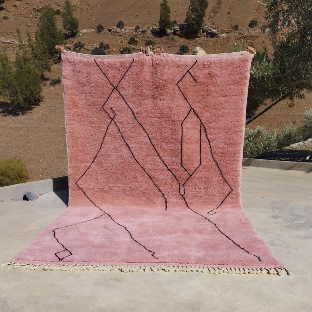 Pink Moroccan Rug 6x9 Ft M'rirt Rug Highquality Wool Etsy
