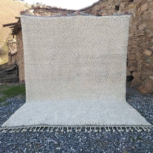 Moroccan Polka Dot Mrirt Rug: White Beniourain Wool Carpet for Kids Room, Living Room ( Made to order )