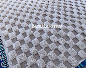 Handmade Moroccan Wool Rug: Plush Checkerboard Berber Carpet