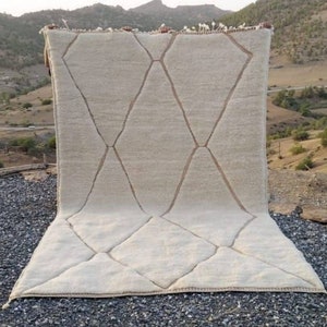 Stylish Beni Ourain Rug 8x10 in Off White with Terracotta Hallowed Lines | New Berber Design | Modern Area Rugs for Bedroom
