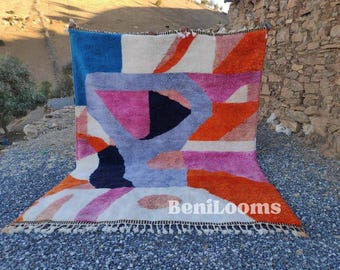 Handmade Moroccan Mrirt Rug – Colorful Abstract Wool Berber Carpet | Custom Rug for Living Room