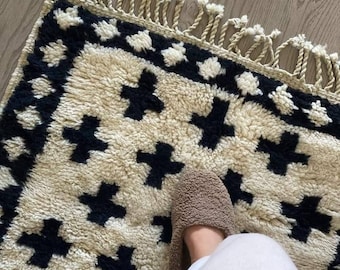 Black Crosses Moroccan Wool Rug: Handmade Custom Rug