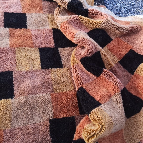 Checkered Moroccan rug, Mrirt rug, High quality rug, Handwoven rug, Brown rug, Wool rug, Hand-knotted rug, Living room rug, Multicolor rug