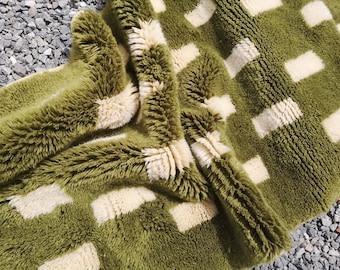 Green Moroccan Rug, Handmade Rug, Beniourain Rug, Authentic Berber Rug, Area rug, Moroccan runner, Check rug, Wool rug