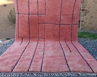 Handmade Pink Moroccan Mrirt Rug: Blue Hollow Design Wool Carpet