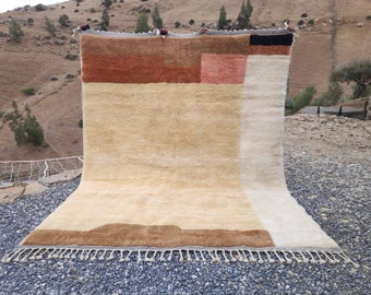 Handmade Brown Abstract Beni Ourain Rug: Custom Size Wool Berber Rug
