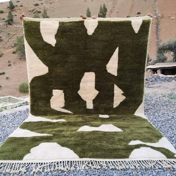 Alfombra marroquí, alfombra Mrirt, alfombra verde, alfombra de lana, alfombra de primera calidad, alfombra de Marruecos, alfombra de comedor, alfombras bereberes, alfombra Beniouarain