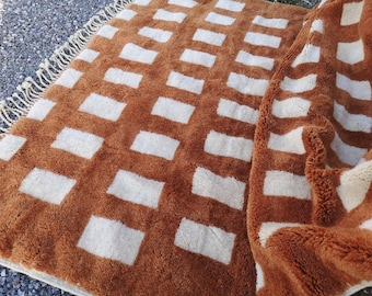 Beni ourain Wool Rug Hand-Knotted - Terracotta & Ivory Grid rug , Custom Size
