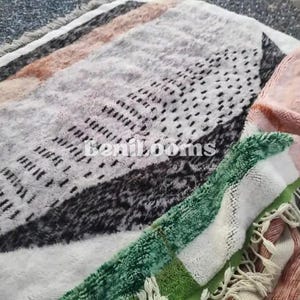 Luxe Marokkaans abstract mrirtwollen vloerkleed - handgemaakt groen Beni Ourain-tapijt voor woonkamer