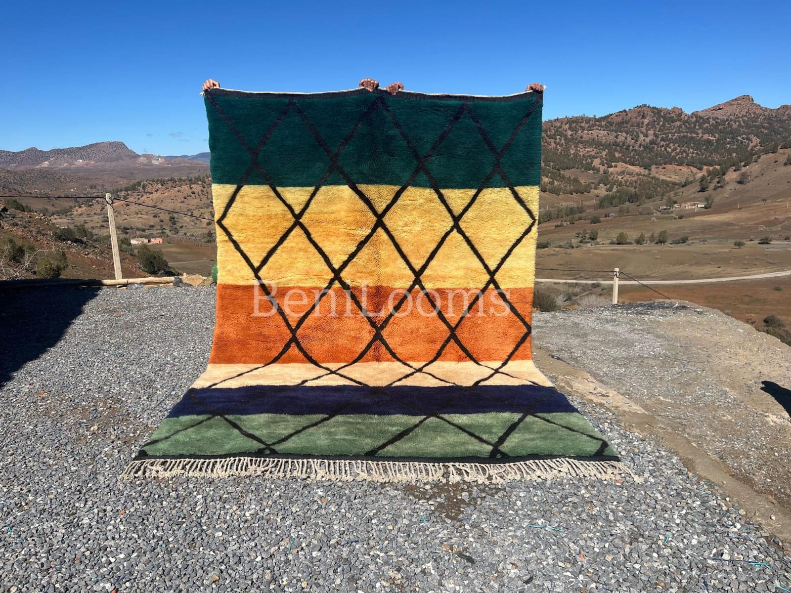 Tapis Berbère Marocain Fait Main – Laine De Mouton – 7x10 FT – Motif Géométrique Boho