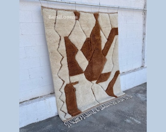 Handmade moroccan wool rug – Custom Beni Ourain Style – Brown and ivory berber rug