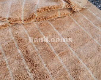 Handmade Peach Moroccan Rug: Geometric Berber Wool Carpet