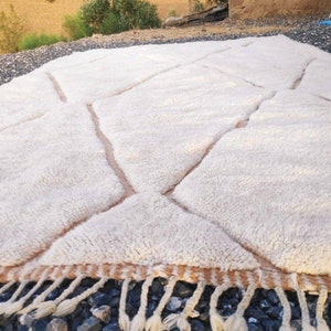 Moroccan Beni Mrirt Rug 8x10 | Unique Off White with Terracotta Lines | Modern Berber Area Rug | Natural Color for Stylish Bedrooms