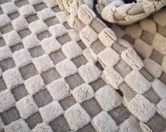 Made to order Moroccan rug, Checkered rug, White rug, Mrirt area rug, Berber rug , Azilal rug, Handmade rug, Wool rug, Beniourain rug