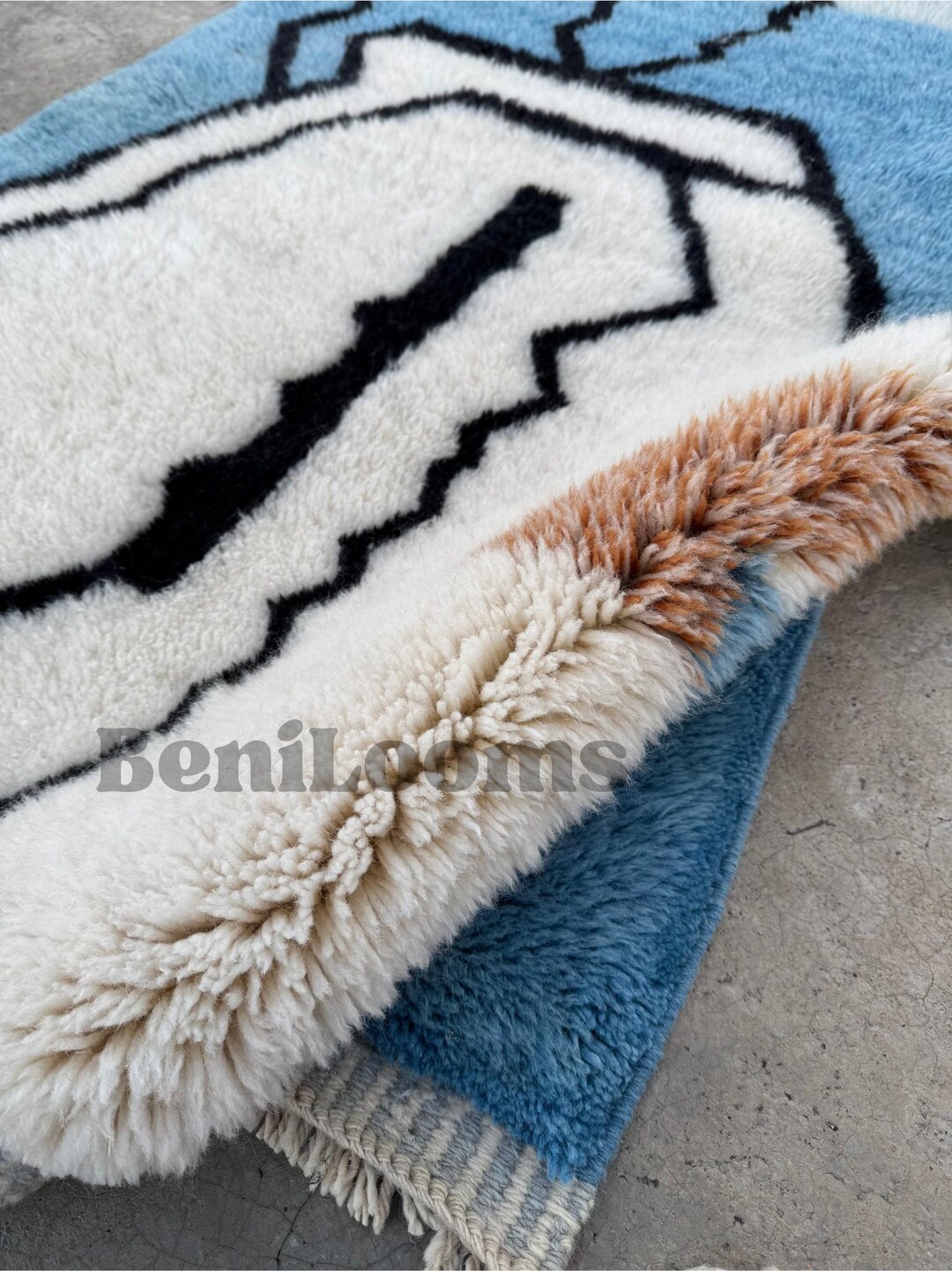 Blue Arabic Rug Modern Abstract Blue Moroccan Wool Rug – Custom Size Hand Knotted ...