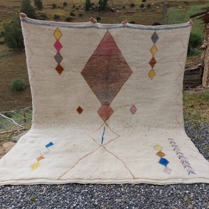 Handmade Beni Mrirt Rug: Tribal Moroccan Wool Carpet