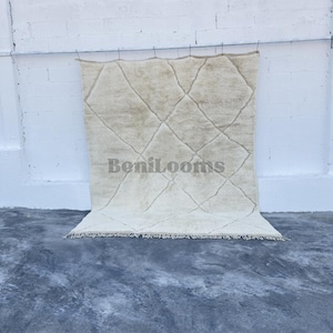 Custom Moroccan area rug, Ivory handmade wool rug, Plain cream berber rug, Beni ourain Inspired Carpet image 4