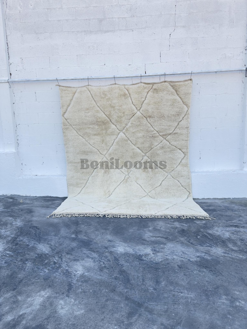 Custom Moroccan area rug, Ivory handmade wool rug, Plain cream berber rug, Beni ourain Inspired Carpet image 4