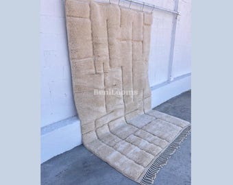 Handmade Moroccan Beni Ourain Rug: Wool Shag, Minimalist Berber White Rug