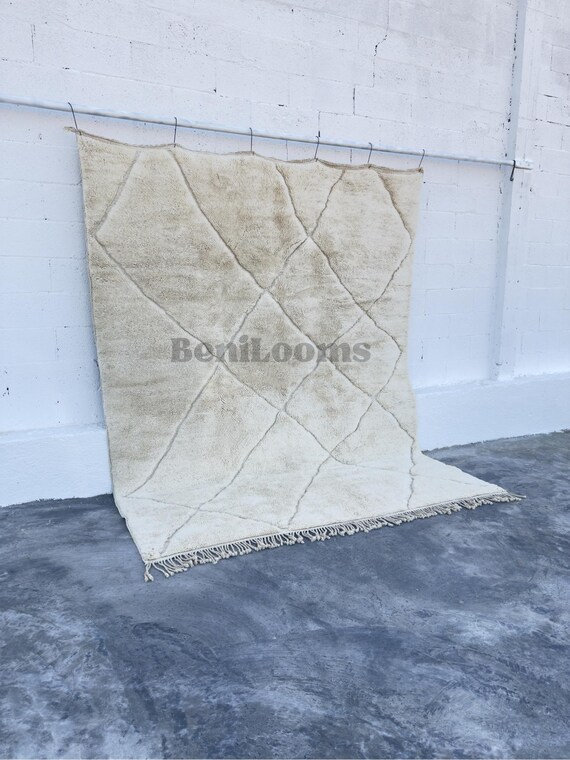 Custom Moroccan area rug, Ivory handmade wool rug, Plain cream berber rug, Beni ourain Inspired Carpet