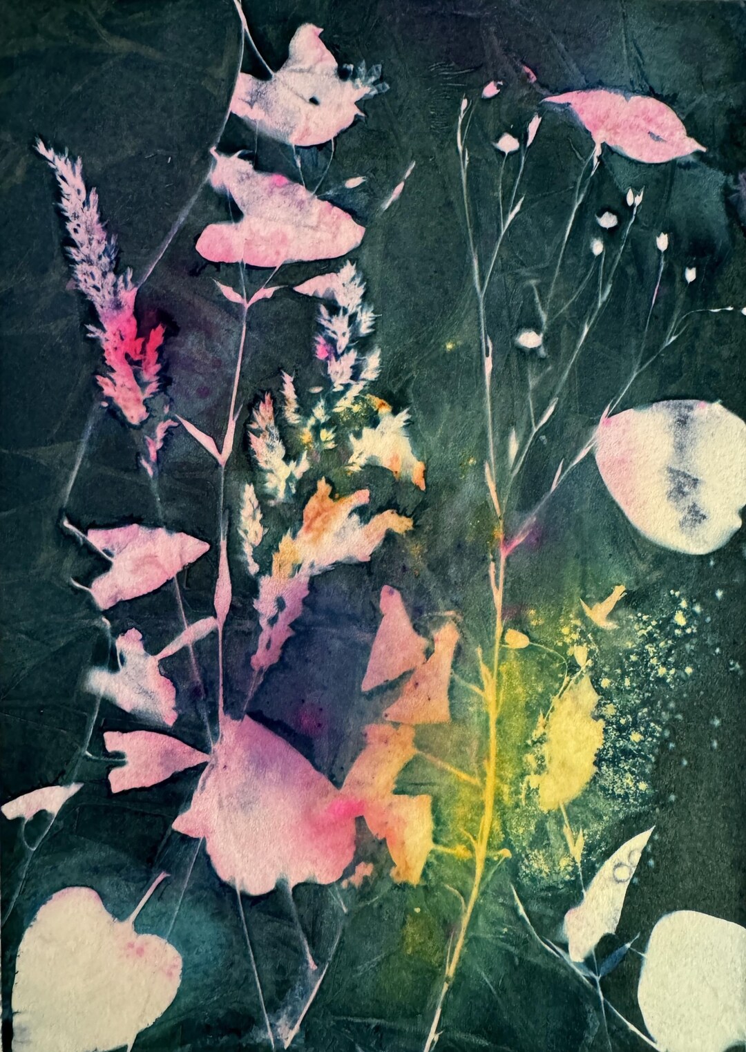 In the Garden I - Original Cyanotype, Watercolor and Ink (29 Cm H X 20 ...