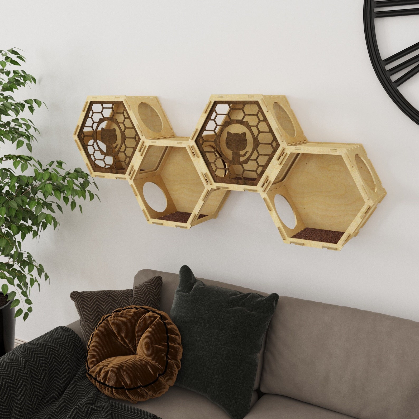 Cat Perch Hexagon Wall Mounted Cat Furniture Hexagon Etsy
