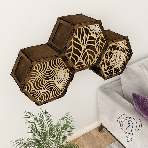 Honeycomb Cat Perch with decorative grid Hexagon Wall Mounted Cat Furniture Hexagon Shelves For Cat Shelves Wall Furniture Cat Shelf