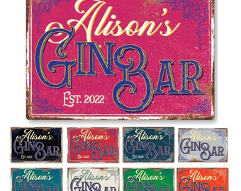Gin Bar Signs Personalised Metal Man Cave Garage Shed Gift Kitchen Garden