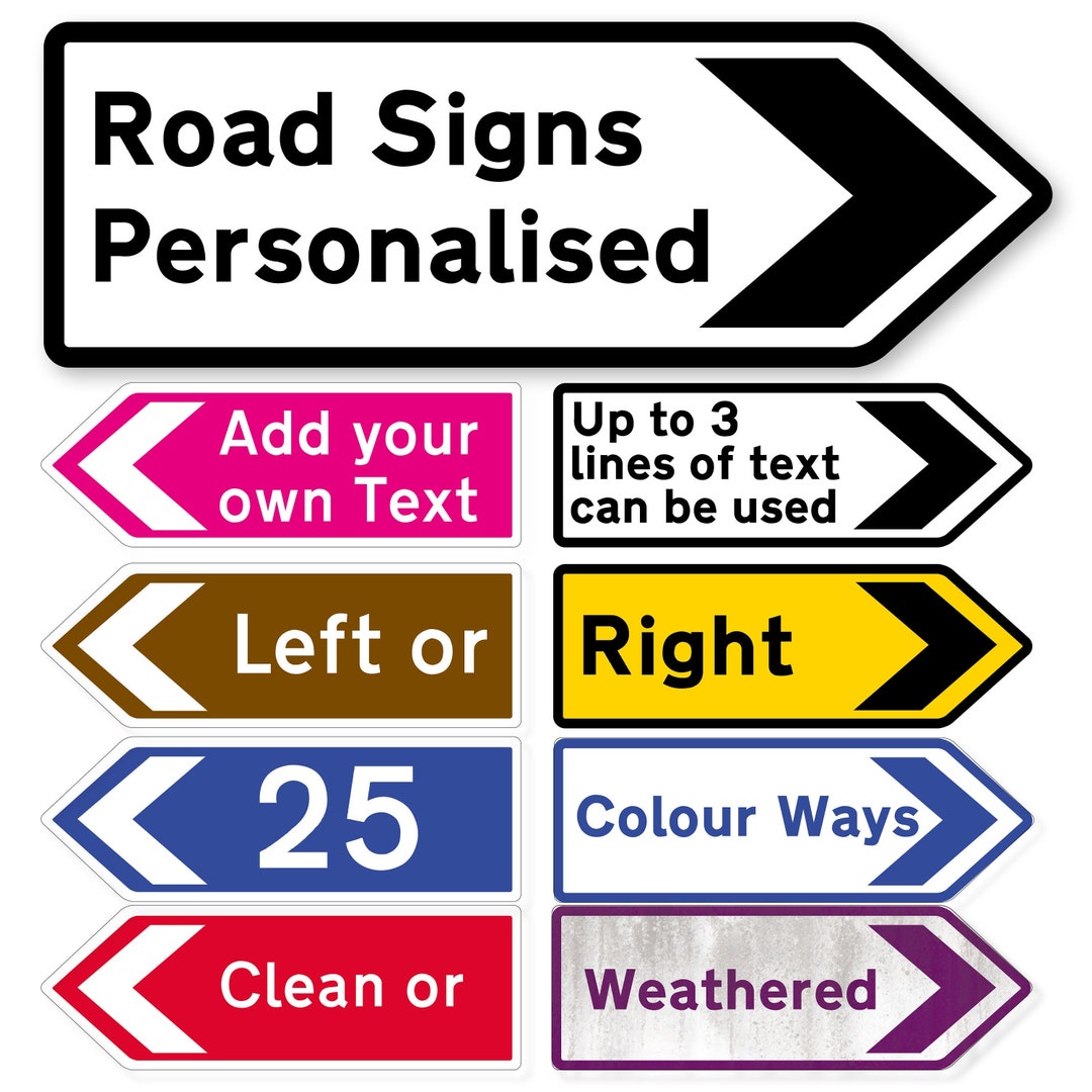 Personalised UK Road Sign Direction Arrow Custom Left Right Direction ...