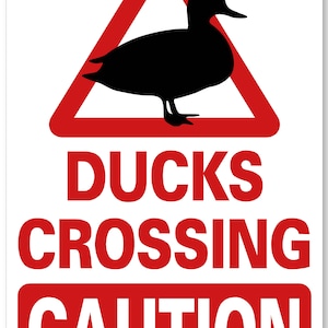 METAL SIGN Ducks crossing CAUTION Red White Safety