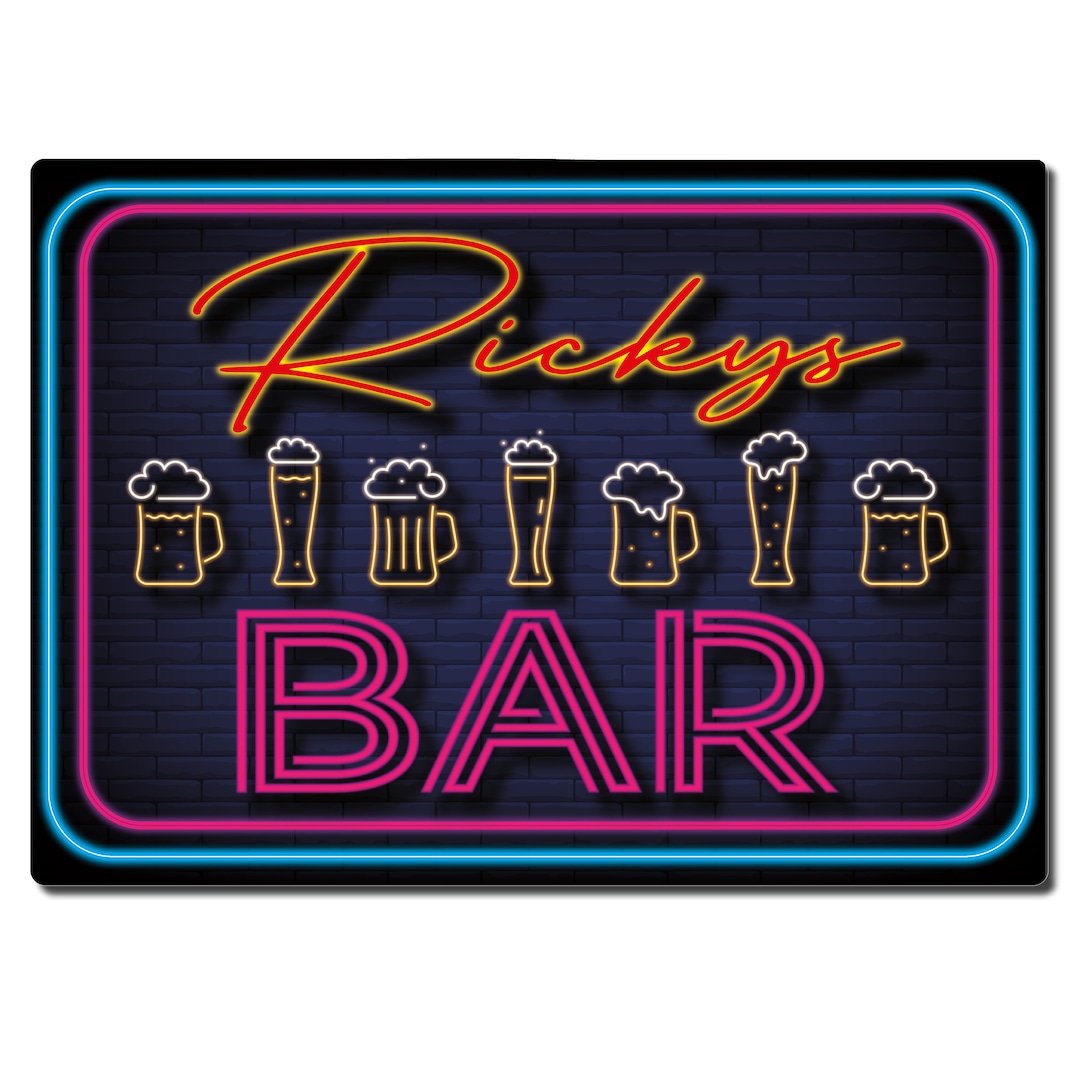 Personalised Bar Sign METAL Plaque Neon Cocktail Prosecco Bar Home Pub