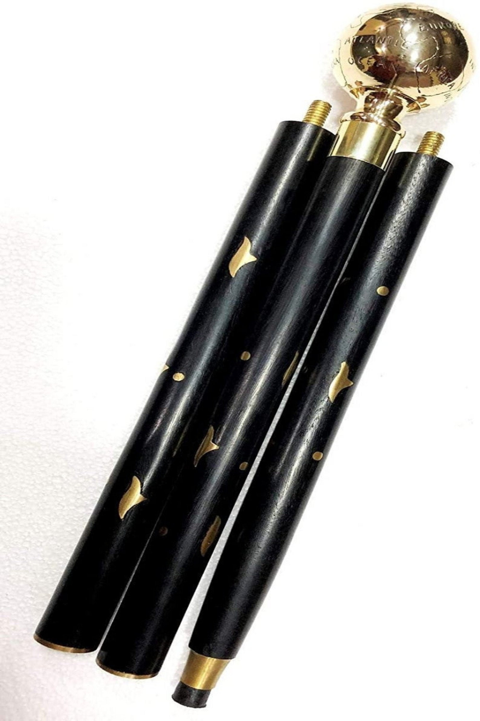 Vintage Brass globe handle wooden folding compaq black walking Etsy