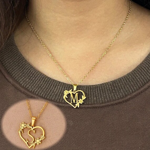 A-Z Letters Stainless Steel Jewelry Initials Heart Pendant A-Z Letters Stainless Steel Jewelry Initials Heart Pendant