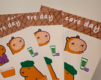 Cute Selfcare Capybara Cozy Physical Stickers | Gift for Animal Lovers