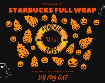 Envoltura completa sin costuras Halloween Cute Boo Pumpkin Spice para Starbucks, Halloween Theme Starbucks Venti Cold Cup SVG para Cricut, Pumpkin Boo Cute