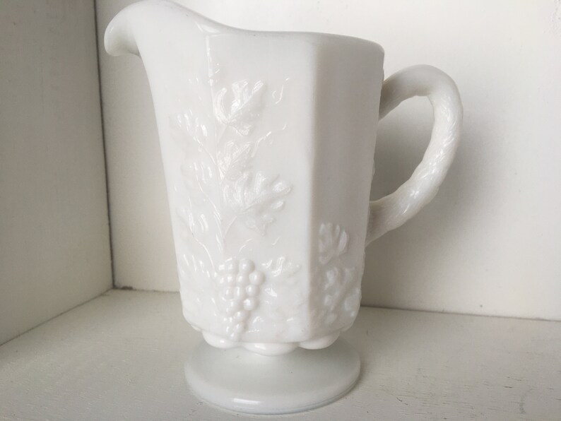Vintage Westmoreland Milk Glass Grape Leaf Creamer