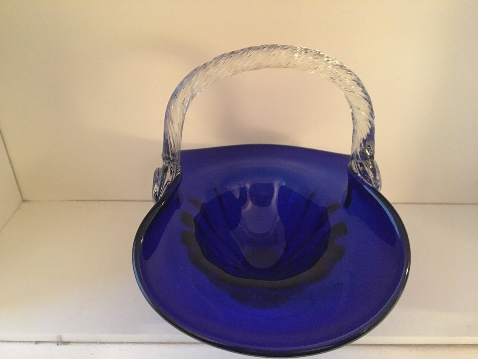 Vintage Cobalt Blue Art Glass Basket Etsy